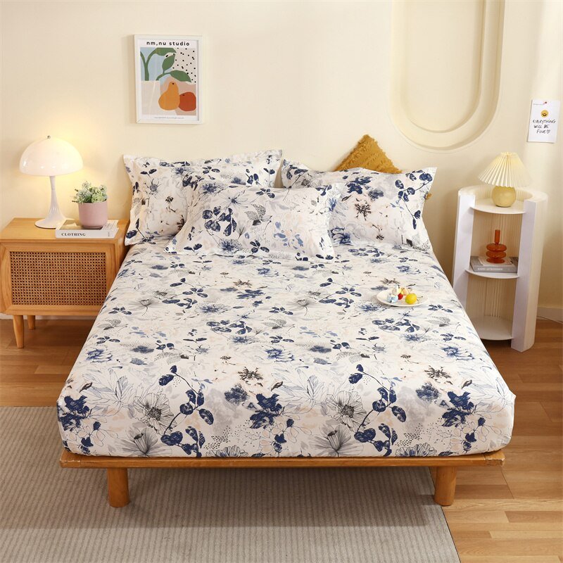 Floral Style Cotton Bed Sheet with Elastic - Casatrail.com