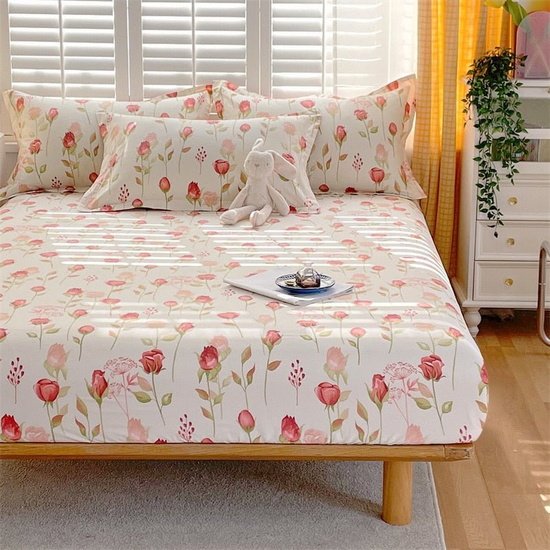 Floral Style Cotton Bed Sheet with Elastic - Casatrail.com