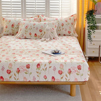 Thumbnail for Floral Style Cotton Bed Sheet with Elastic - Casatrail.com