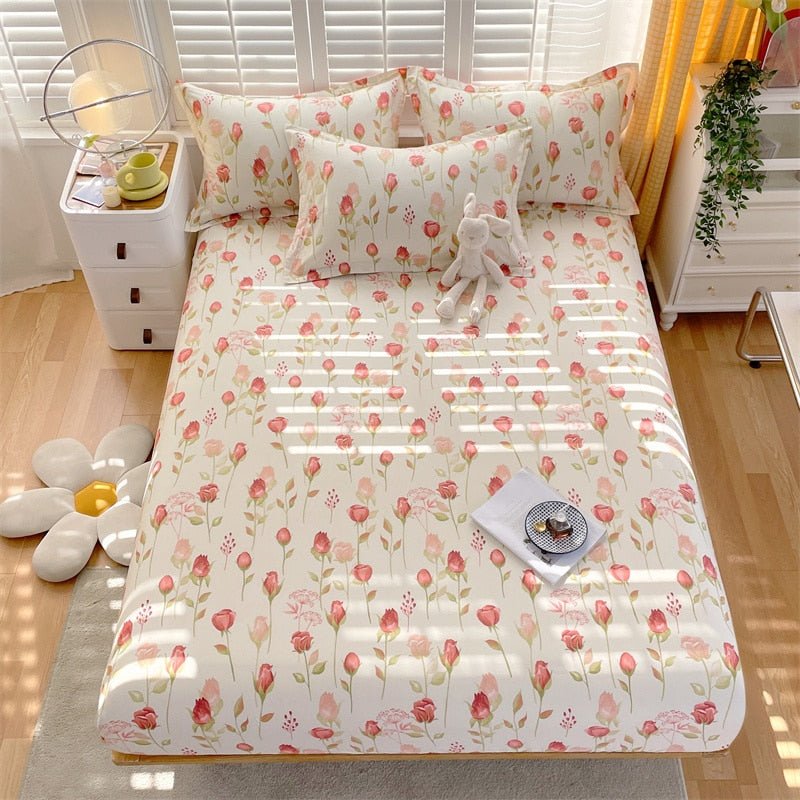 Floral Style Cotton Bed Sheet with Elastic - Casatrail.com