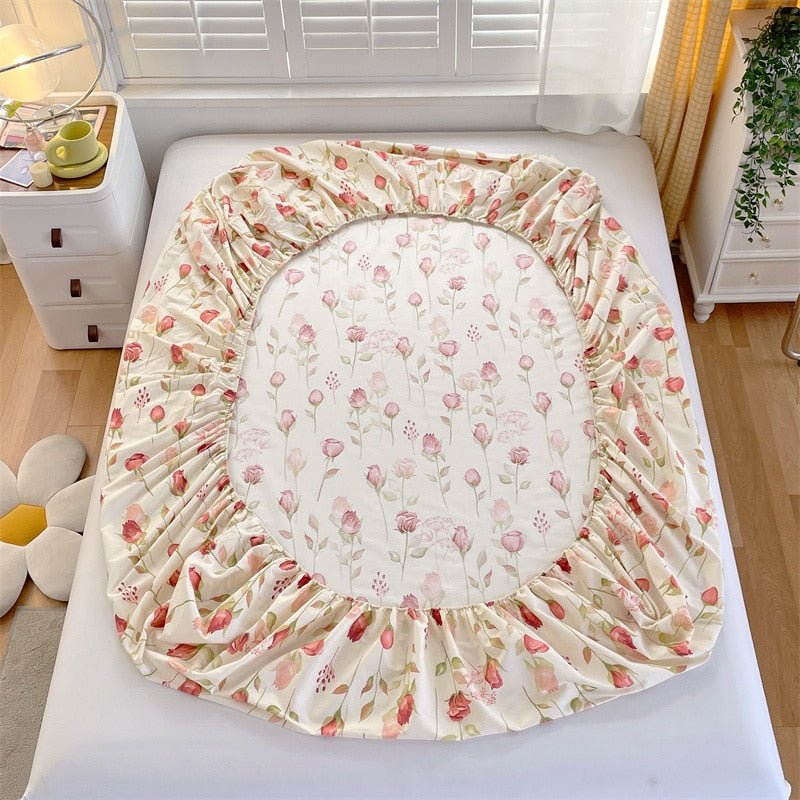 Floral Style Cotton Bed Sheet with Elastic - Casatrail.com