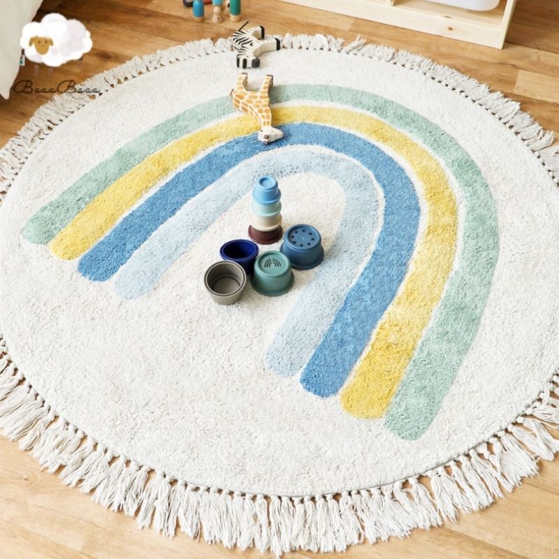 Fluffy Rainbow Carpet for Living Room with Tassels - Casatrail.com