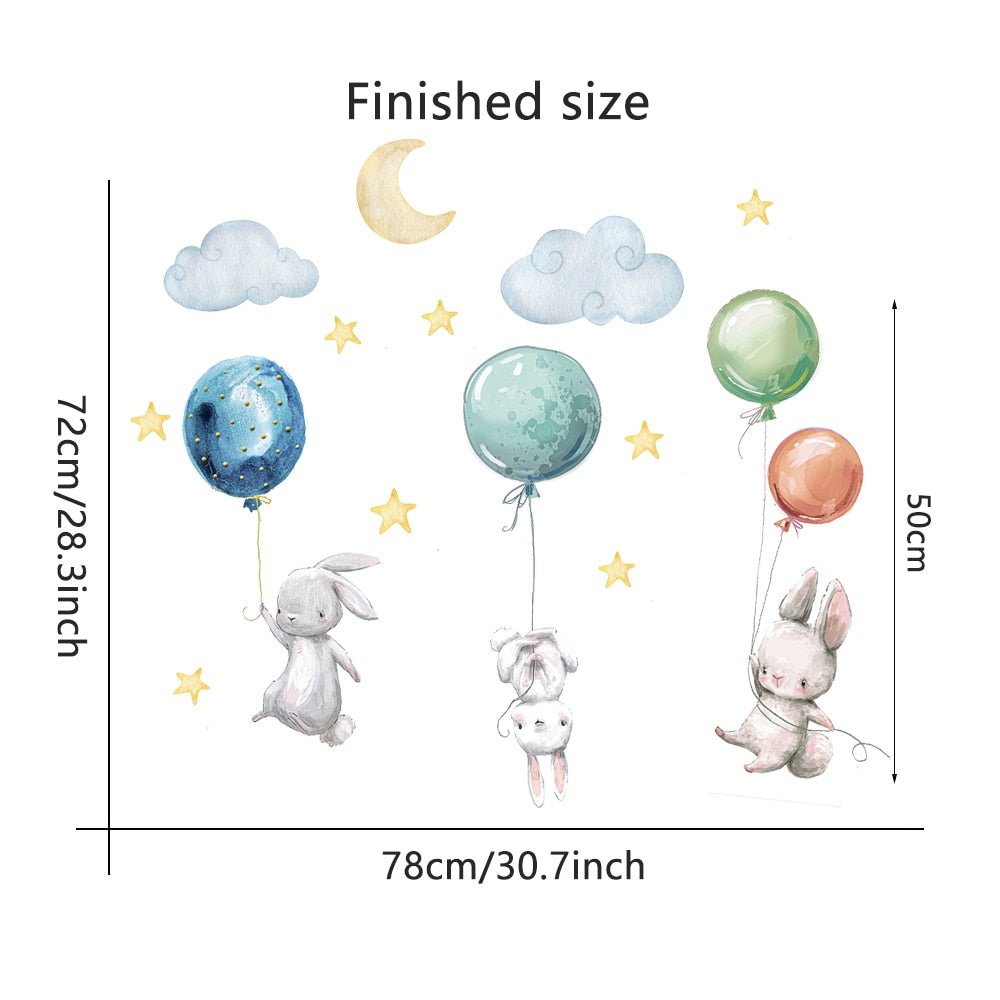 Flying Rabbits Balloon Moon Nursery Decor Kids Baby Room - Casatrail.com