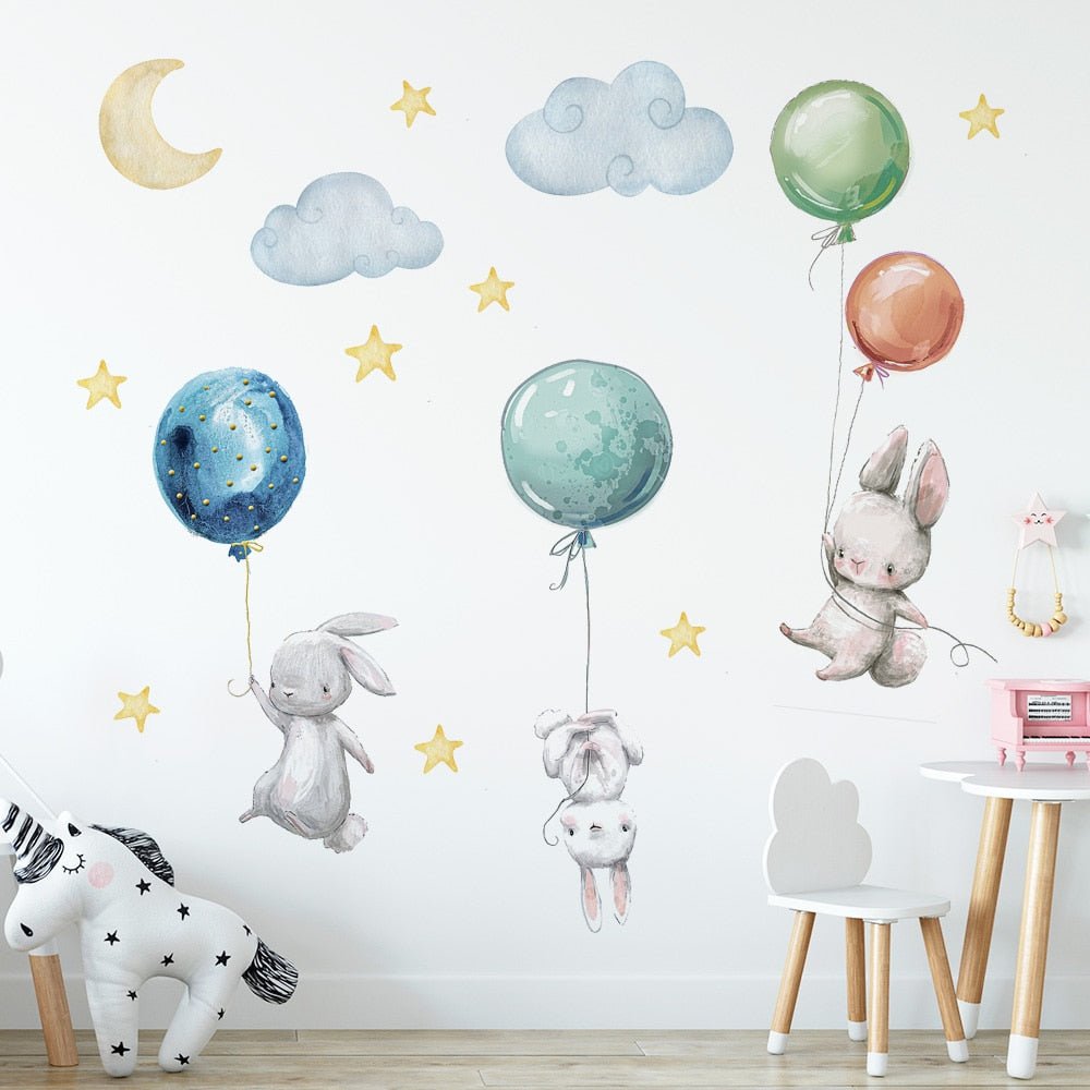 Flying Rabbits Balloon Moon Nursery Decor Kids Baby Room - Casatrail.com