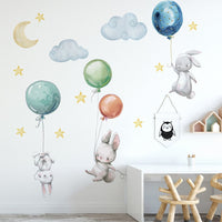 Thumbnail for Flying Rabbits Balloon Moon Nursery Decor Kids Baby Room - Casatrail.com