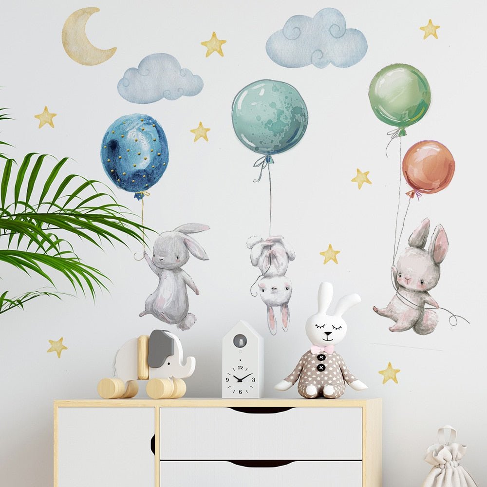 Flying Rabbits Balloon Moon Nursery Decor Kids Baby Room - Casatrail.com