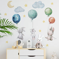 Thumbnail for Flying Rabbits Balloon Moon Nursery Decor Kids Baby Room - Casatrail.com