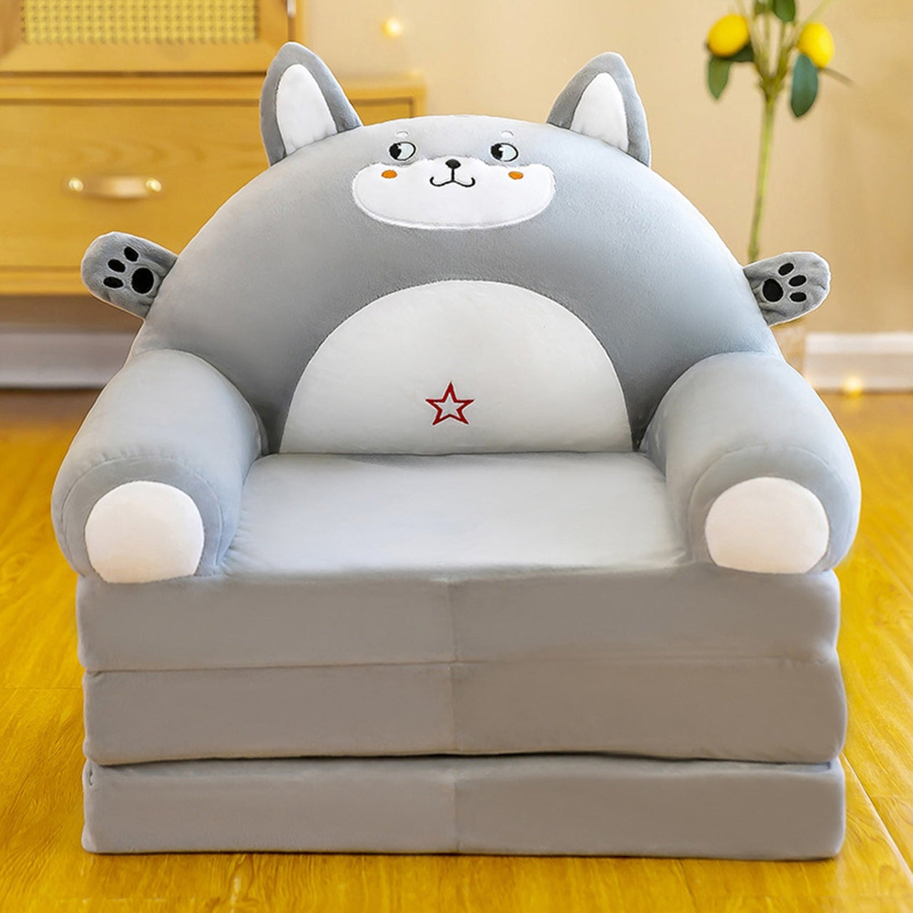 Foldable Kids Sofa with Heated Seat Cushion and Cute Cartoon Design - Casatrail.com