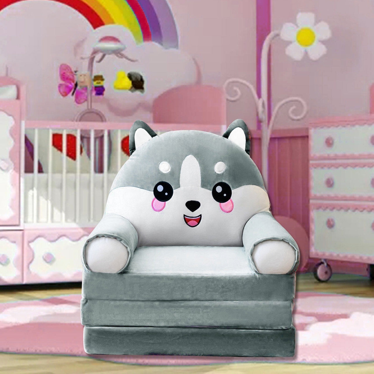 Foldable Kids Sofa with Heated Seat Cushion and Cute Cartoon Design - Casatrail.com