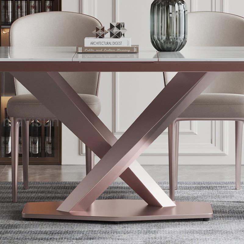 Folding Dining Table with Thick Rock Slab Tabletop & Round Corners - Casatrail.com