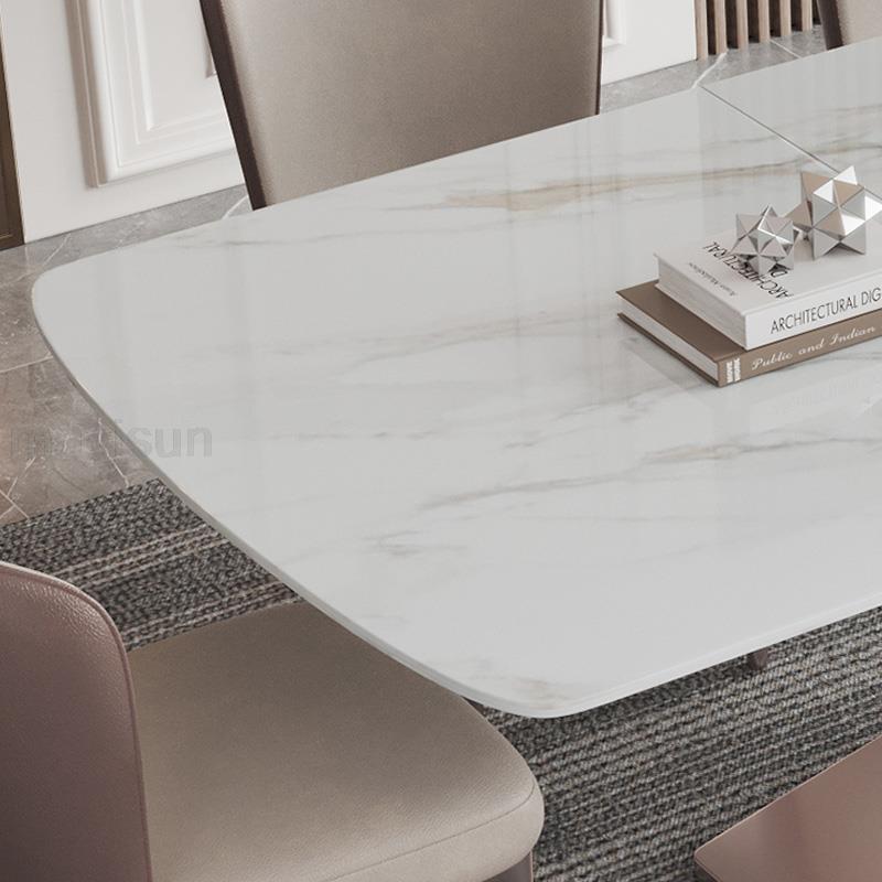 Folding Dining Table with Thick Rock Slab Tabletop & Round Corners - Casatrail.com