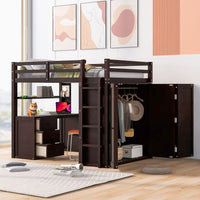 Thumbnail for Full Size Espresso Loft Bed with Drawers and Desk - Casatrail.com