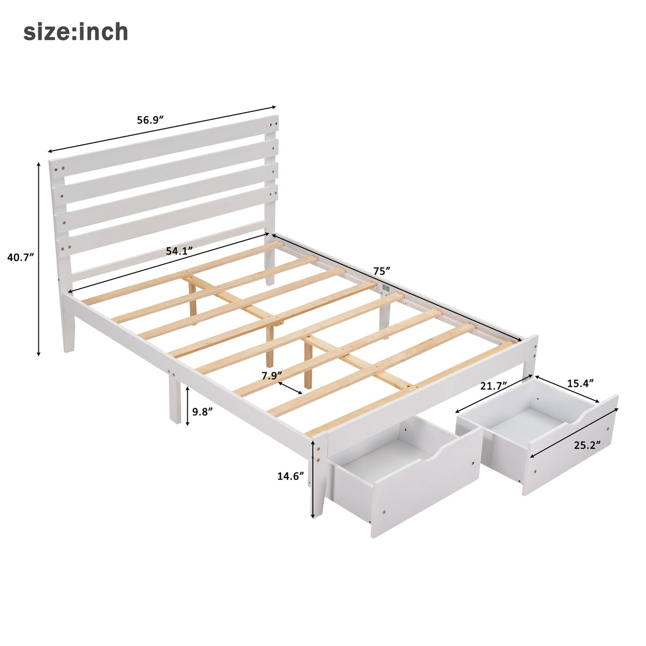 Full Size Platform Bed with Gray Drawers - Casatrail.com