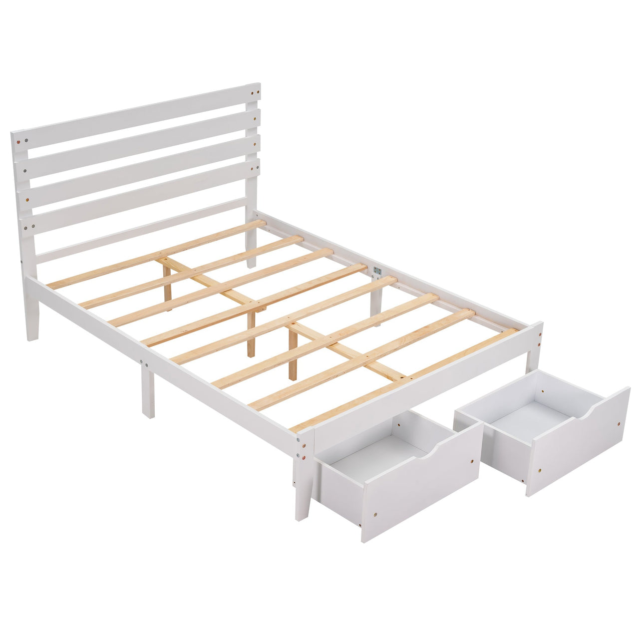 Full Size Platform Bed with Gray Drawers - Casatrail.com