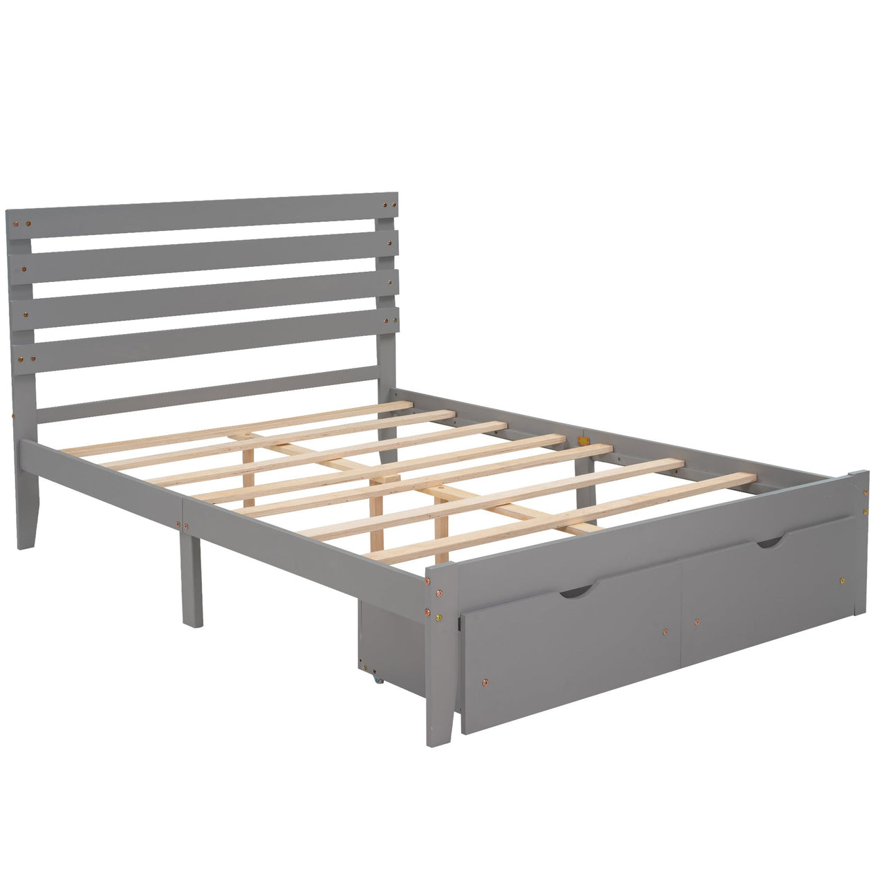 Full Size Platform Bed with Gray Drawers - Casatrail.com