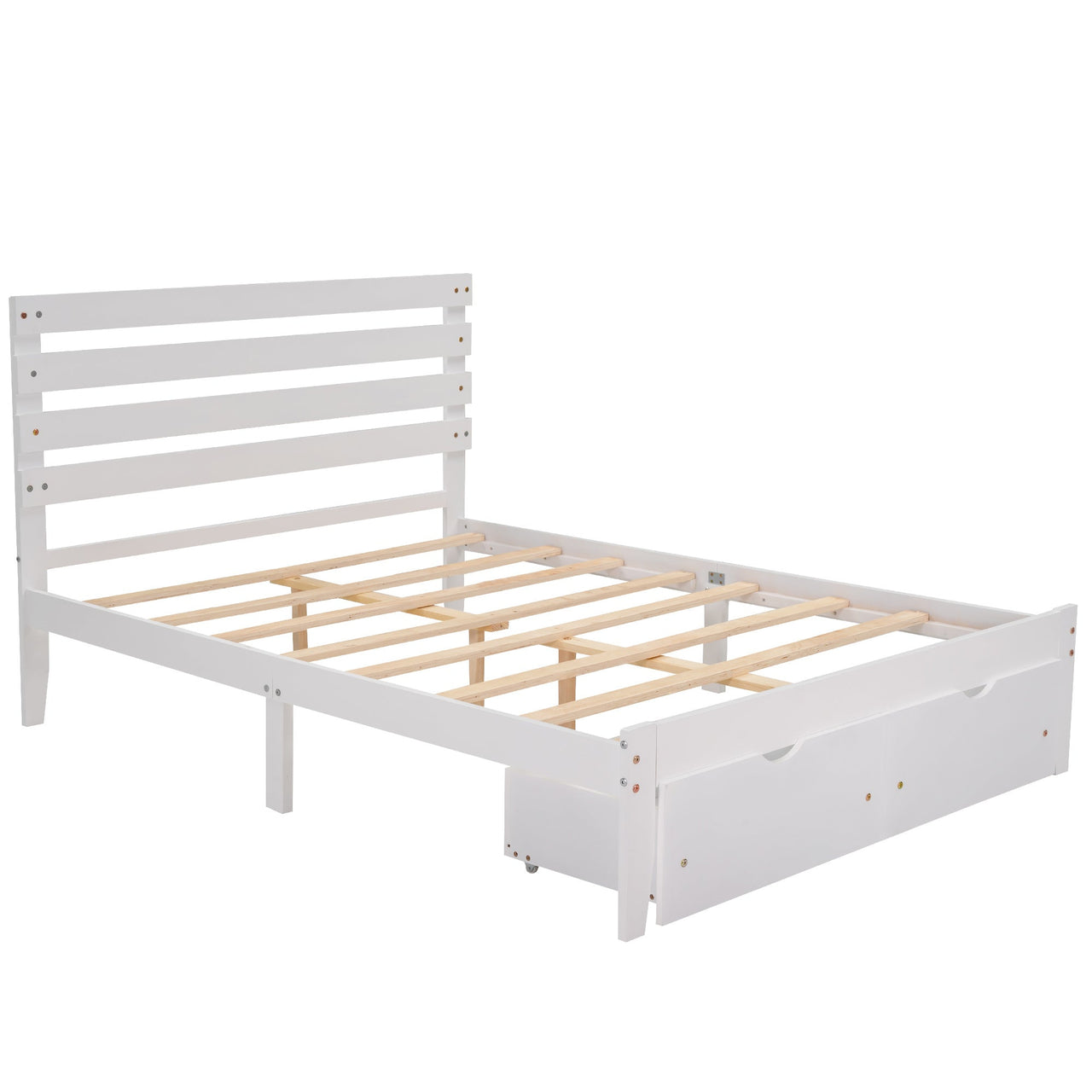 Full Size Platform Bed with Gray Drawers - Casatrail.com