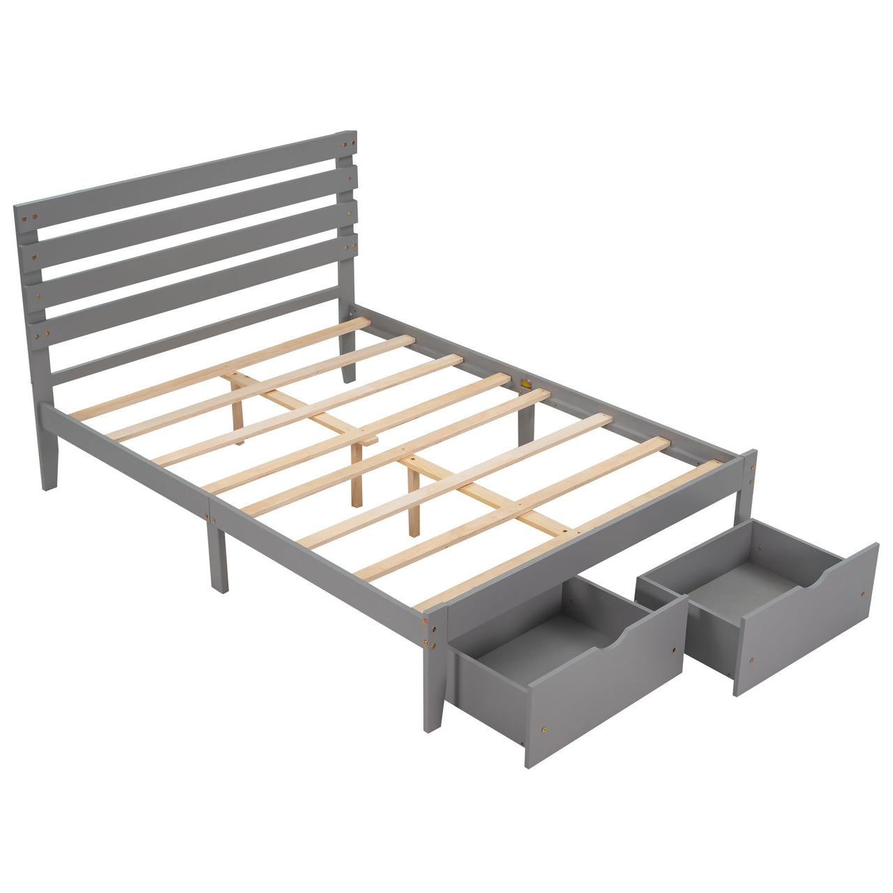 Full Size Platform Bed with Gray Drawers - Casatrail.com