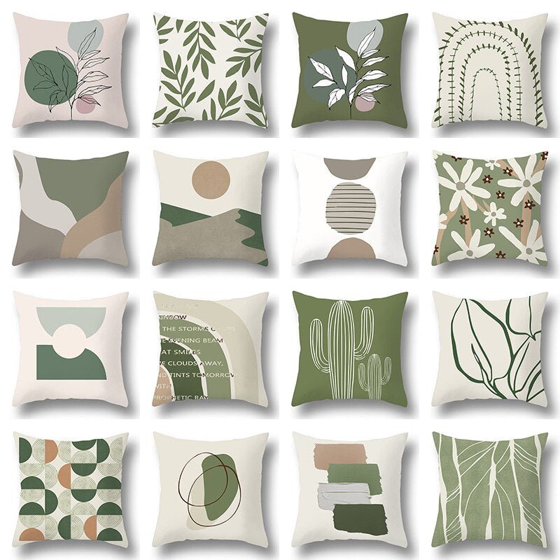 Geometric Green Leaf Pattern Decorative Pillowcase - Casatrail.com