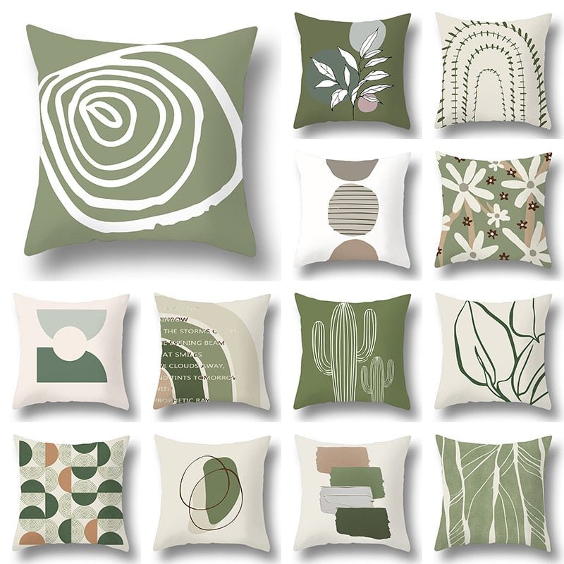 Geometric Green Leaf Pattern Decorative Pillowcase - Casatrail.com