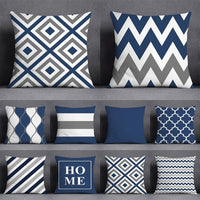 Thumbnail for Geometric Pattern Polyester Blue Grey Cushion Cover - Casatrail.com