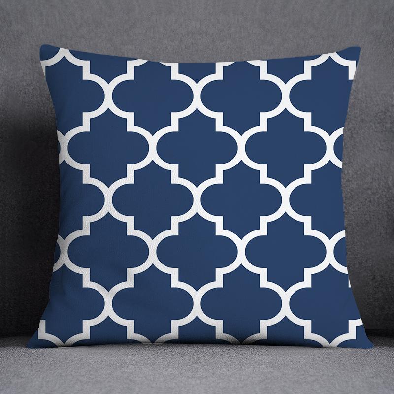 Geometric Pattern Polyester Blue Grey Cushion Cover - Casatrail.com