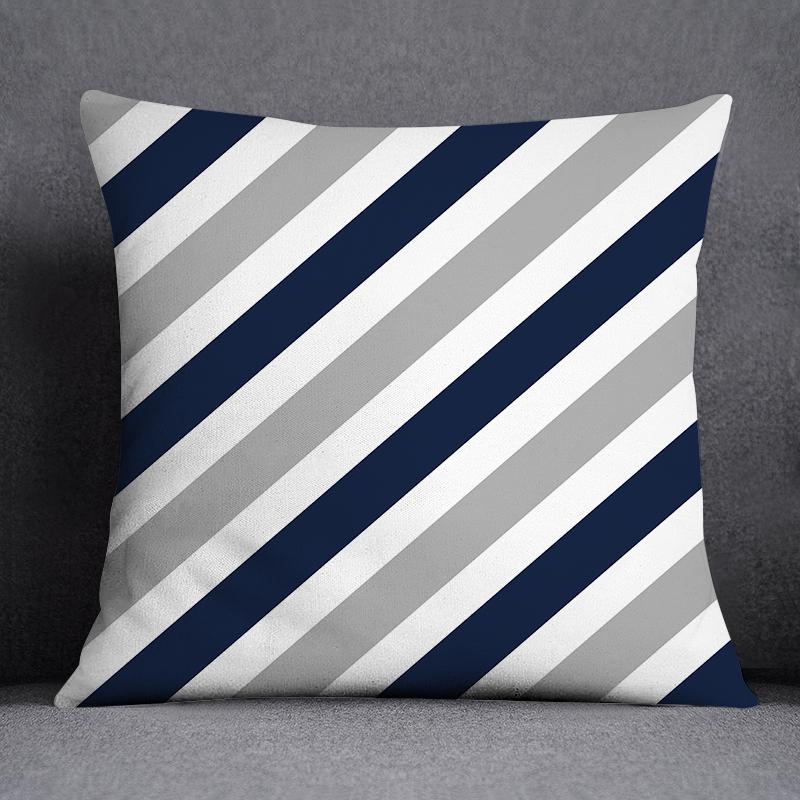 Geometric Pattern Polyester Blue Grey Cushion Cover - Casatrail.com