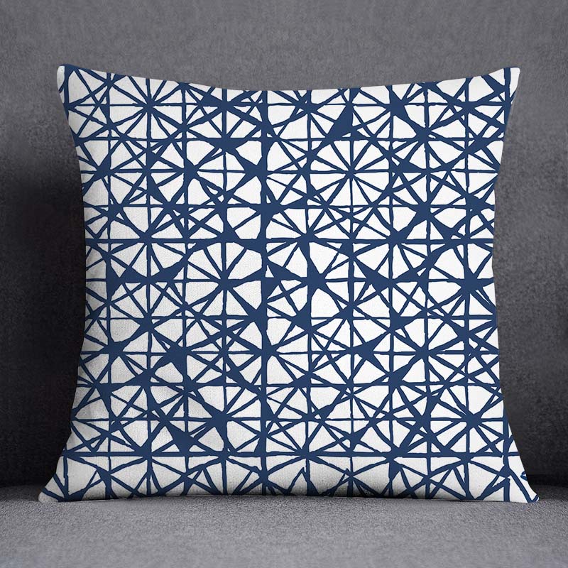 Geometric Pattern Polyester Blue Grey Cushion Cover - Casatrail.com