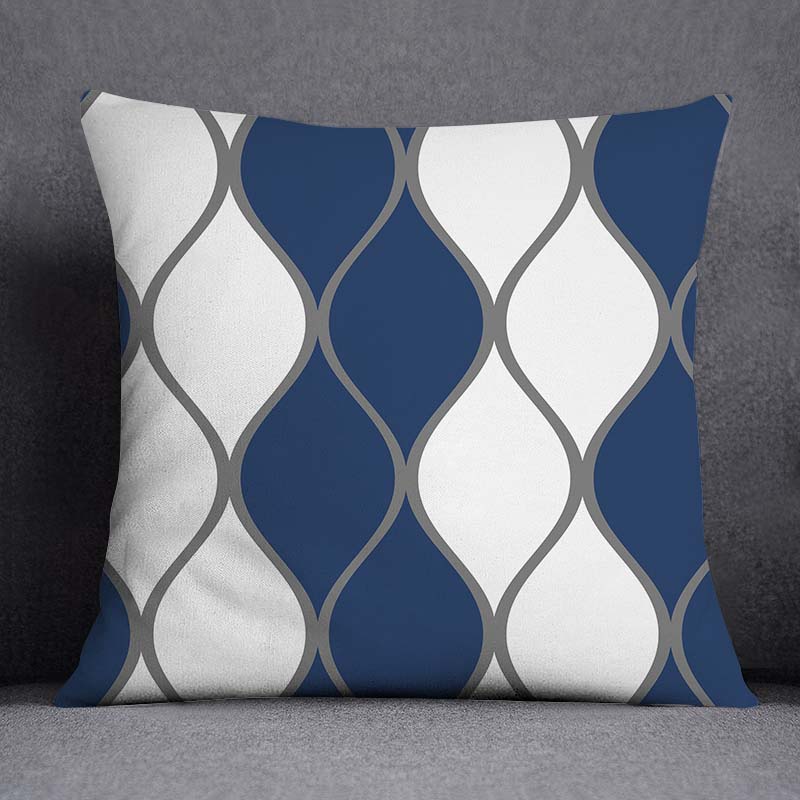 Geometric Pattern Polyester Blue Grey Cushion Cover - Casatrail.com