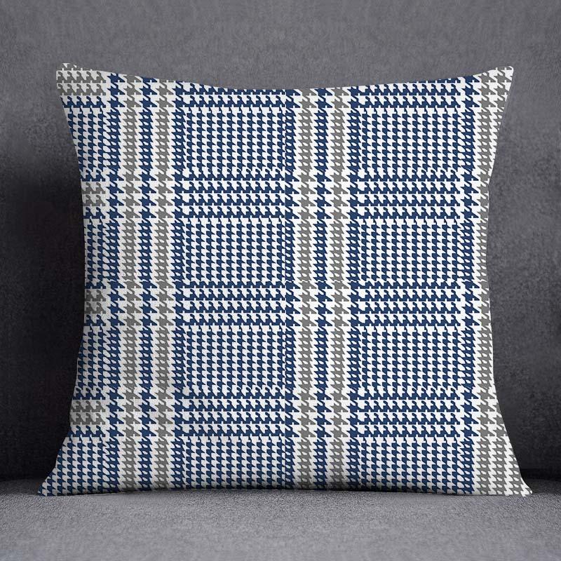 Geometric Pattern Polyester Blue Grey Cushion Cover - Casatrail.com