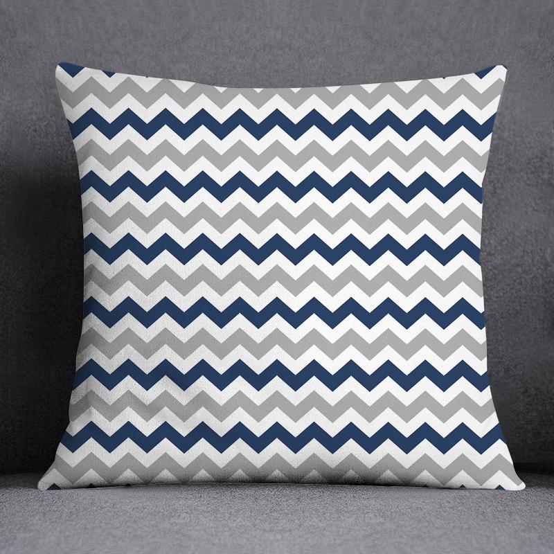 Geometric Pattern Polyester Blue Grey Cushion Cover - Casatrail.com