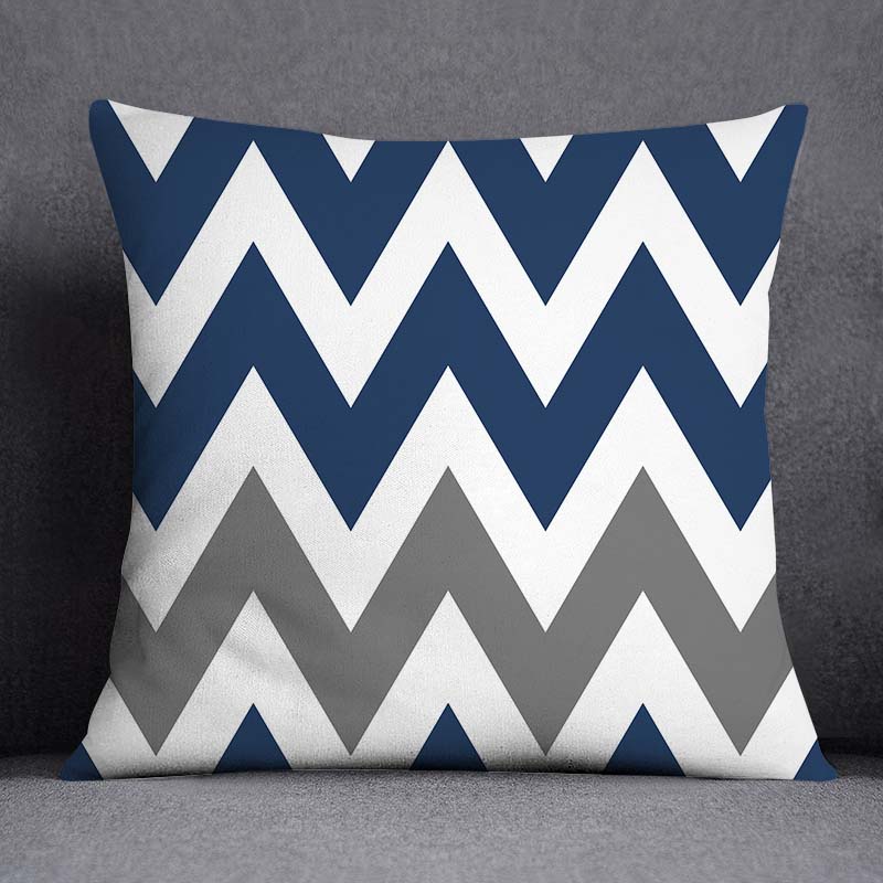 Geometric Pattern Polyester Blue Grey Cushion Cover - Casatrail.com