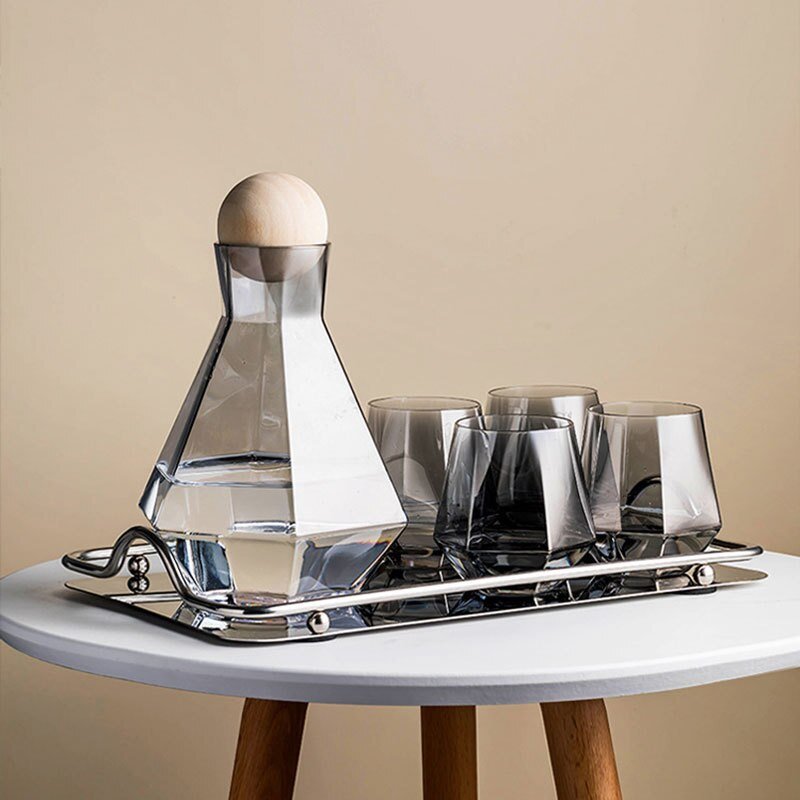 Glass Carafe Set with Wood Lid - Casatrail.com