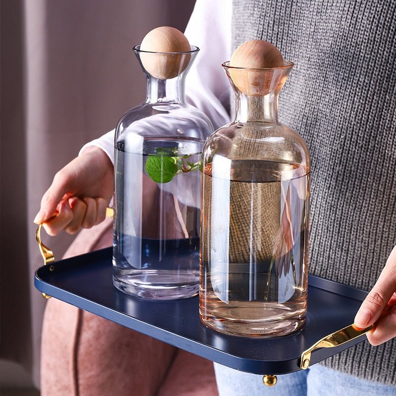 Glass Carafe Water Pitcher with Wood Lid for Cold Drinks - Casatrail.com