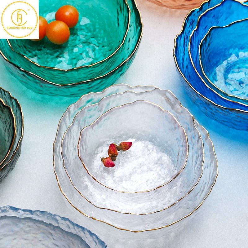 Glass Salad Fruit Bowl with Golden Frame - Casatrail.com