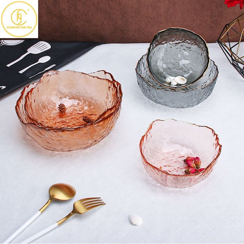 Glass Salad Fruit Bowl with Golden Frame - Casatrail.com