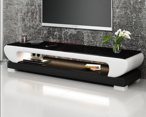Glass Top Leather TV Stand - Casatrail.com