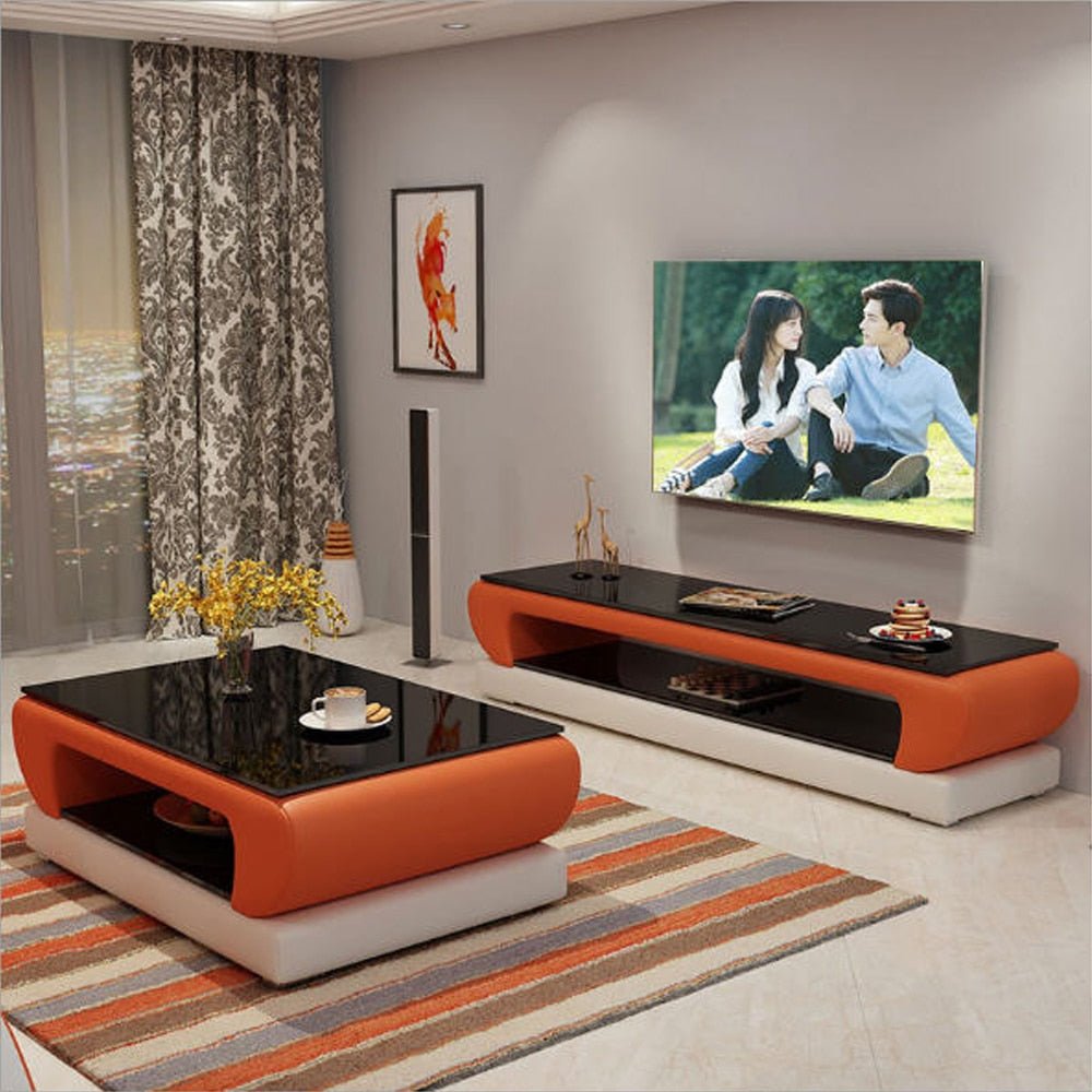 Glass Top Leather TV Stand - Casatrail.com