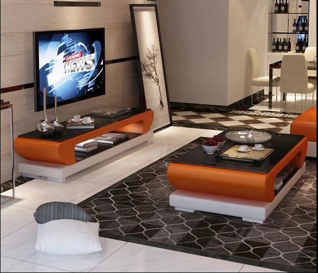 Glass Top Leather TV Stand - Casatrail.com