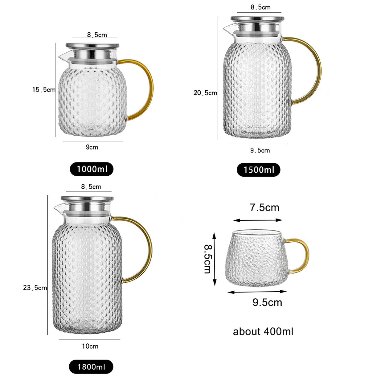 Glass Water Pitcher with Filter Lid - Ideal for Hot/Cold Beverages - Casatrail.com