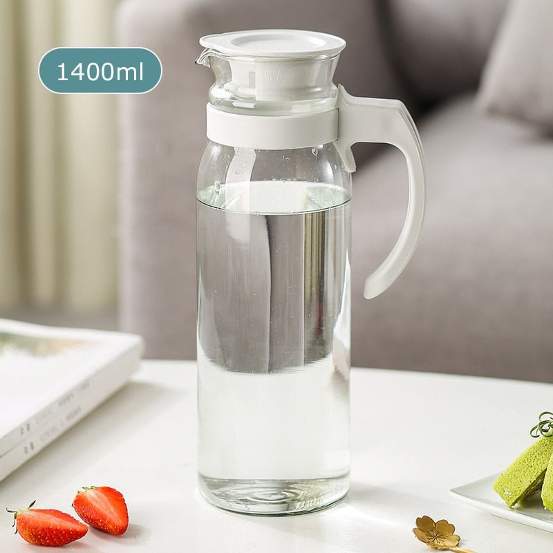 Glass Water Pitcher with Lid and Handle - Beverage Dispenser - Casatrail.com