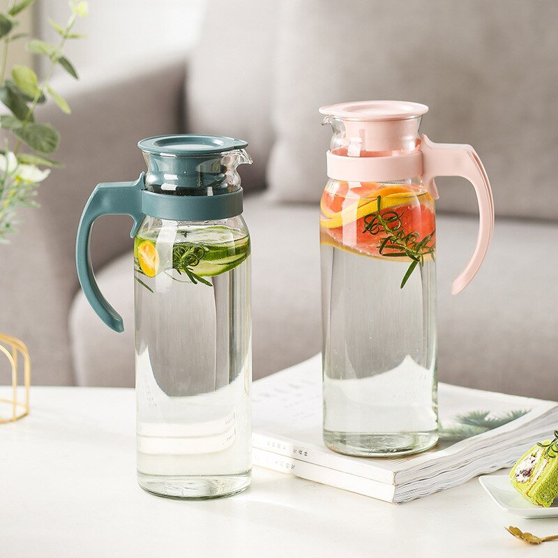 Glass Water Pitcher with Lid and Handle - Beverage Dispenser - Casatrail.com