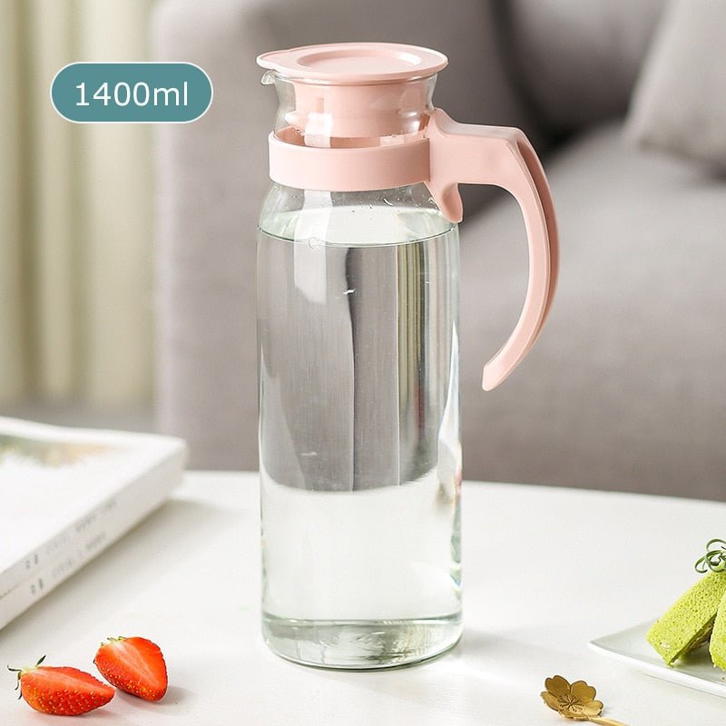 Glass Water Pitcher with Lid and Handle - Beverage Dispenser - Casatrail.com