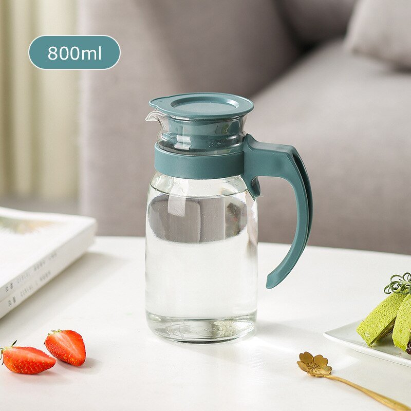 Glass Water Pitcher with Lid and Handle - Beverage Dispenser - Casatrail.com