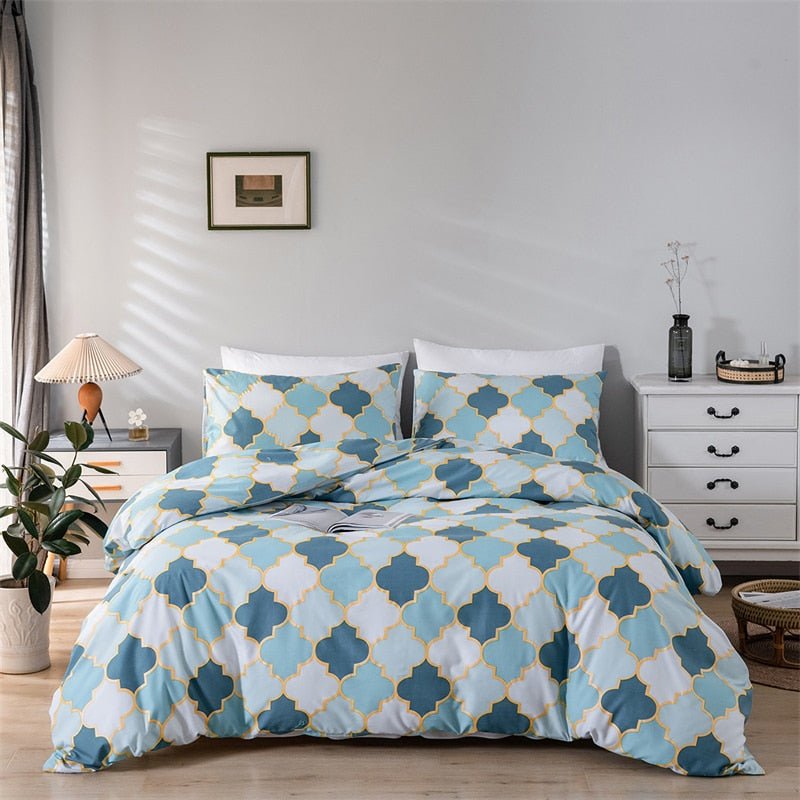 Gold Print Queen Duvet Cover Set with Quilt Cover and 2 Pillowcases - Casatrail.com