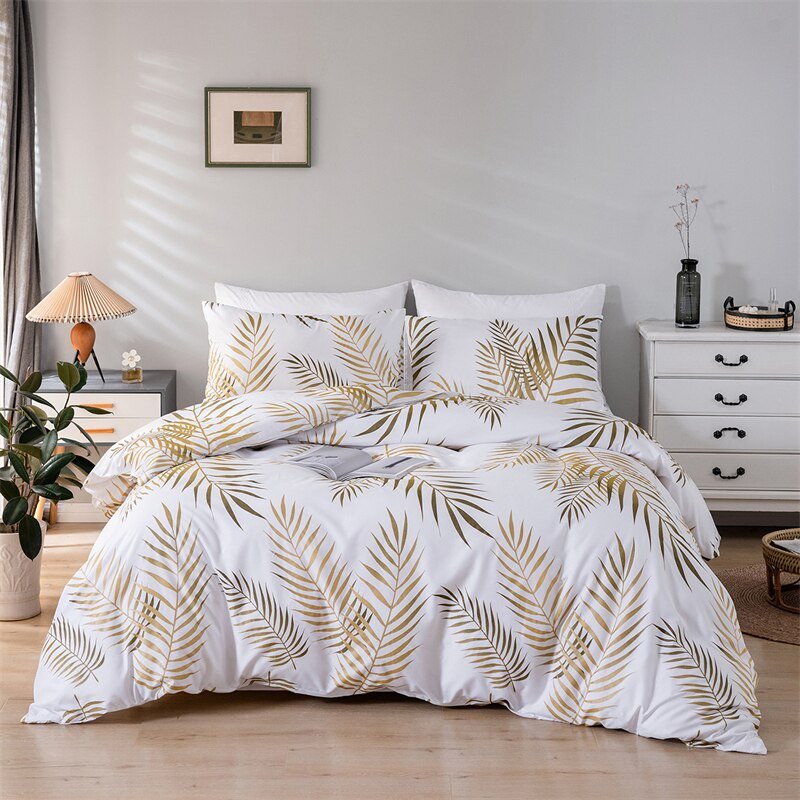 Gold Print Queen Duvet Cover Set with Quilt Cover and 2 Pillowcases - Casatrail.com