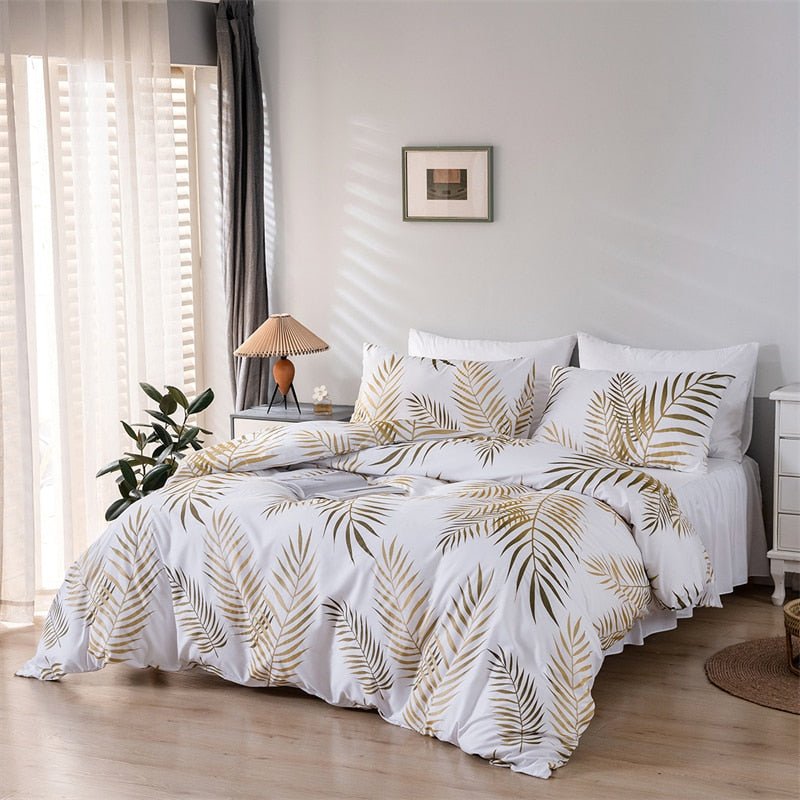 Gold Print Queen Duvet Cover Set with Quilt Cover and 2 Pillowcases - Casatrail.com