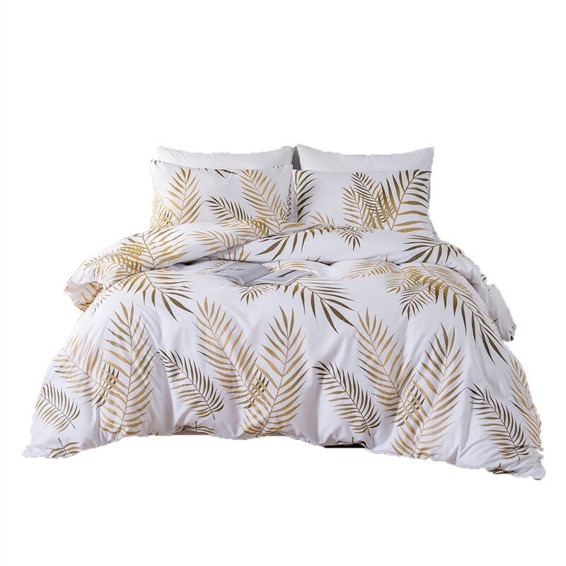 Gold Print Queen Duvet Cover Set with Quilt Cover and 2 Pillowcases - Casatrail.com