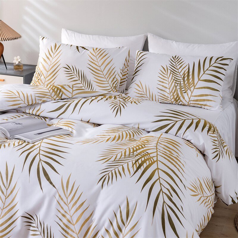 Gold Print Queen Duvet Cover Set with Quilt Cover and 2 Pillowcases - Casatrail.com