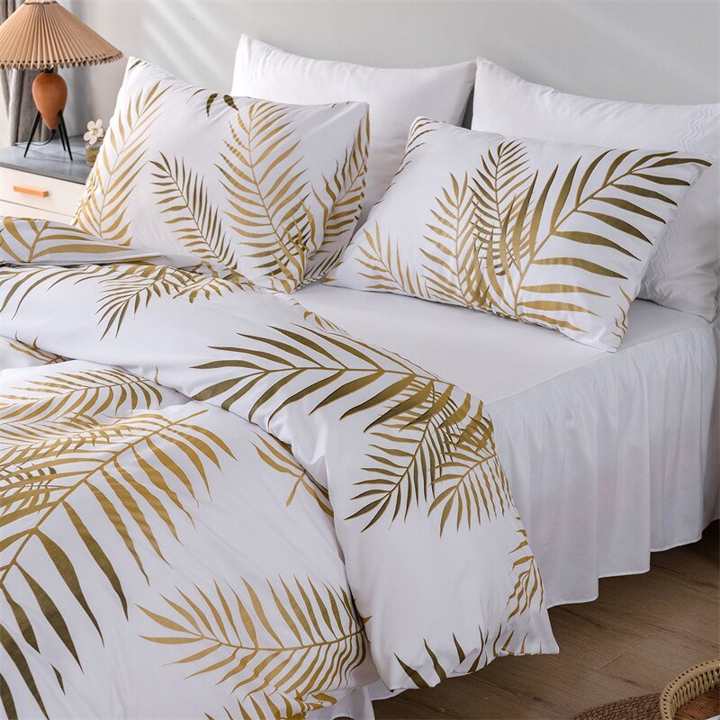 Gold Print Queen Duvet Cover Set with Quilt Cover and 2 Pillowcases - Casatrail.com