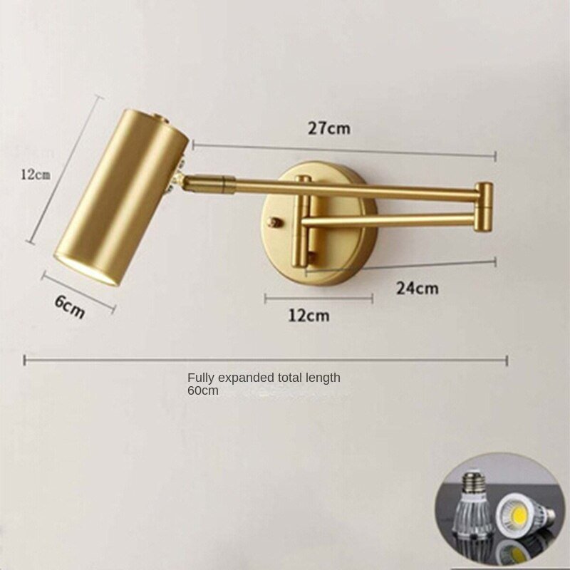 Golden Wall Lamp with Telescopic Swing Arm - Casatrail.com